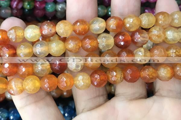 CAA2971 15 inches 8mm faceted round fire crackle agate beads wholesale