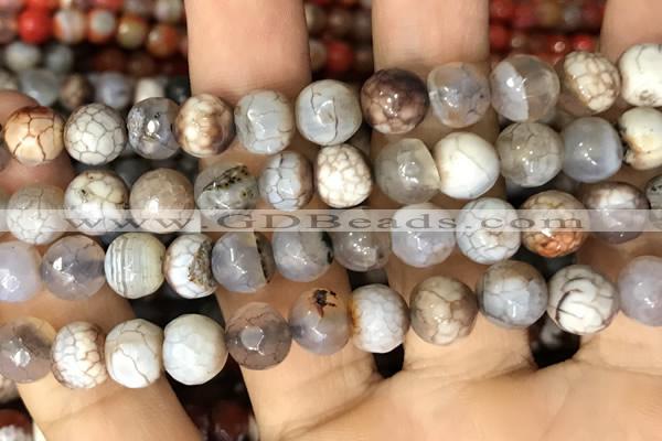 CAA2988 15 inches 8mm faceted round fire crackle agate beads wholesale