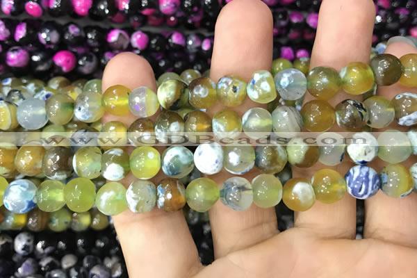 CAA3011 15 inches 8mm faceted round fire crackle agate beads wholesale