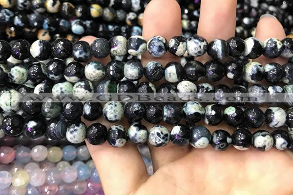 CAA3013 15 inches 8mm faceted round fire crackle agate beads wholesale