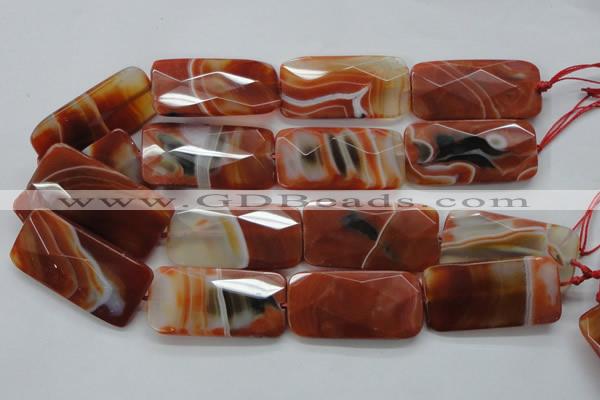 CAA309 15.5 inches 25*50mm faceted rectangle red line agate beads