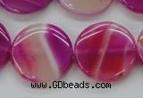 CAA310 15.5 inches 24mm flat round fuchsia line agate beads