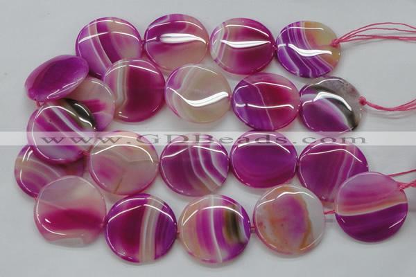 CAA311 15.5 inches 34mm flat round fuchsia line agate beads