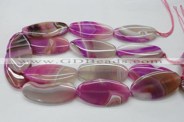 CAA313 15.5 inches 30*60mm oval fuchsia line agate beads