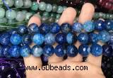 CAA3133 15 inches 12mm faceted round fire crackle agate beads wholesale