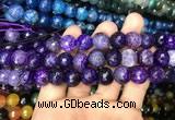 CAA3134 15 inches 12mm faceted round fire crackle agate beads wholesale