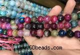 CAA3135 15 inches 12mm faceted round fire crackle agate beads wholesale