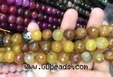 CAA3138 15 inches 12mm faceted round fire crackle agate beads wholesale