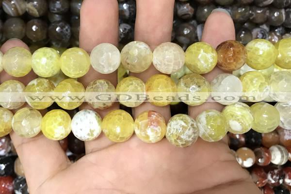 CAA3142 15 inches 12mm faceted round fire crackle agate beads wholesale