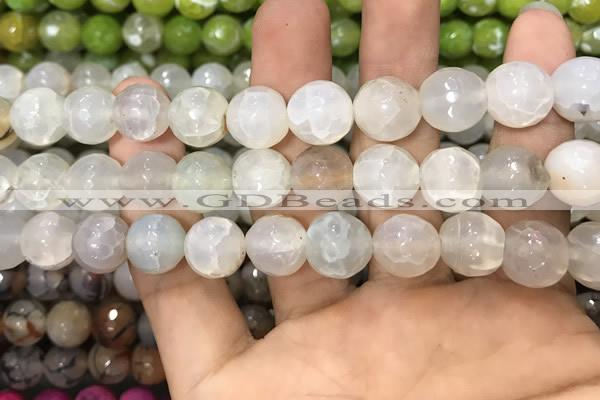 CAA3147 15 inches 12mm faceted round fire crackle agate beads wholesale