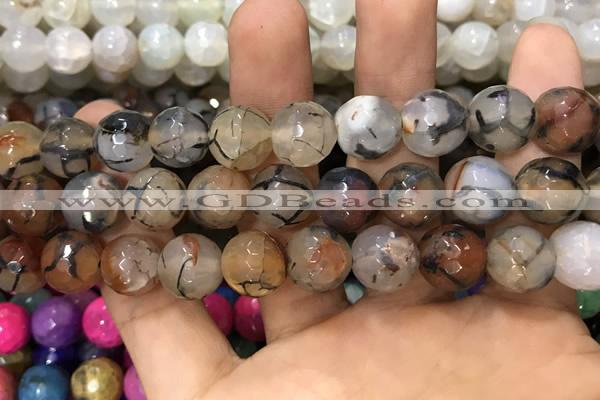 CAA3148 15 inches 12mm faceted round fire crackle agate beads wholesale