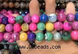 CAA3150 15 inches 12mm faceted round fire crackle agate beads wholesale