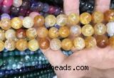 CAA3153 15 inches 12mm faceted round fire crackle agate beads wholesale