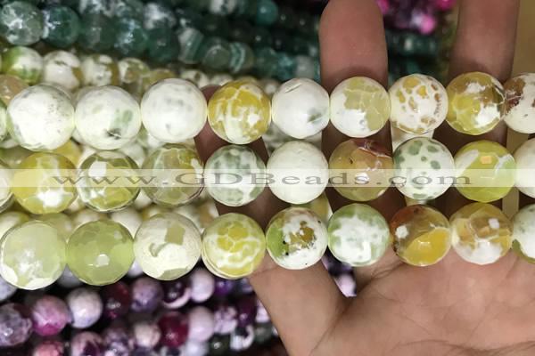 CAA3180 15 inches 14mm faceted round fire crackle agate beads wholesale