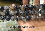 CAA3190 15 inches 14mm faceted round fire crackle agate beads wholesale