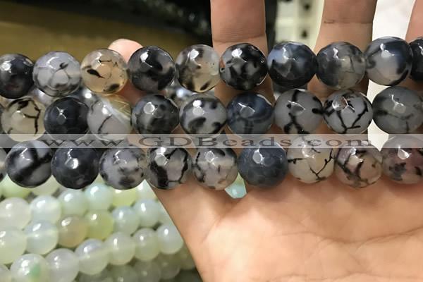 CAA3190 15 inches 14mm faceted round fire crackle agate beads wholesale