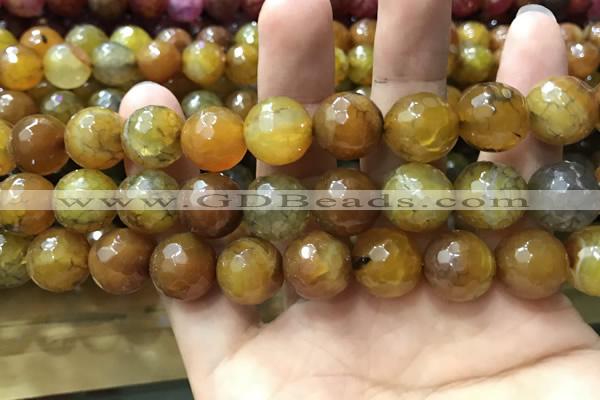 CAA3196 15 inches 14mm faceted round fire crackle agate beads wholesale