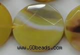 CAA328 15.5 inches 35mm faceted coin yellow line agate beads