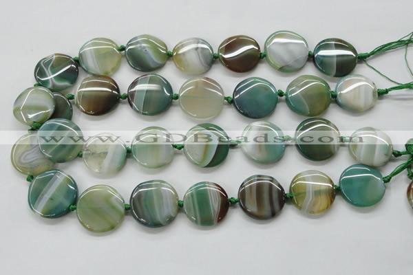 CAA332 15.5 inches 24mm flat round green line agate beads