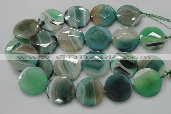 CAA335 15.5 inches 35mm faceted coin green line agate beads