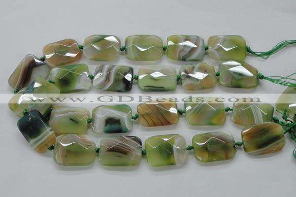 CAA336 15.5 inches 22*30mm faceted rectangle green line agate beads