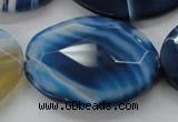 CAA351 15.5 inches 30*40mm faceted oval blue line agate beads