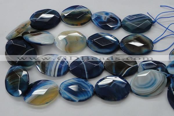 CAA351 15.5 inches 30*40mm faceted oval blue line agate beads