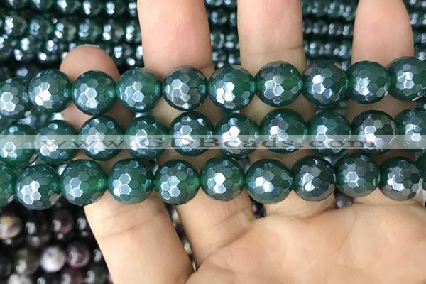 CAA3546 15.5 inches 12mm faceted round AB-color green agate beads