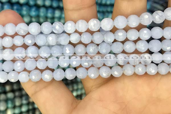 CAA3560 15.5 inches 6mm faceted round blue lace agate beads