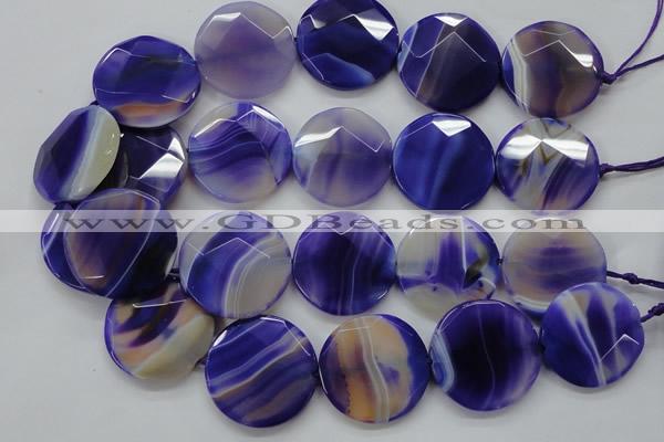 CAA364 15.5 inches 34mm faceted coin violet line agate beads