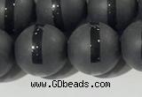 CAA3652 15.5 inches 10mm round matte & carved black agate beads