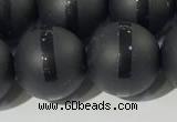 CAA3653 15.5 inches 12mm round matte & carved black agate beads