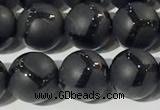 CAA3656 15.5 inches 8mm round matte & carved black agate beads