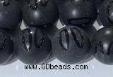 CAA3662 15.5 inches 10mm round matte & carved black agate beads