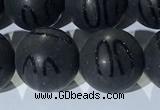 CAA3663 15.5 inches 12mm round matte & carved black agate beads