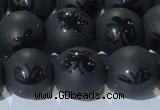 CAA3666 15.5 inches 8mm round matte & carved black agate beads