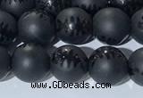 CAA3670 15.5 inches 6mm round matte & carved black agate beads