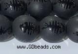 CAA3672 15.5 inches 10mm round matte & carved black agate beads