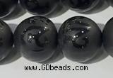 CAA3678 15.5 inches 12mm round matte & carved black agate beads