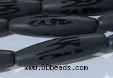 CAA3681 15.5 inches 8*30mm rice matte & carved black agate beads