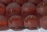 CAA3688 15.5 inches 10mm round matte & carved red agate beads