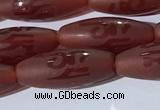 CAA3693 15.5 inches 8*19mm rice matte & carved red agate beads