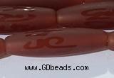 CAA3694 15.5 inches 8*30mm rice matte & carved red agate beads