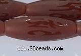 CAA3695 15.5 inches 10*30mm rice matte & carved red agate beads