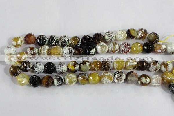 CAA382 15.5 inches 14mm faceted round fire crackle agate beads