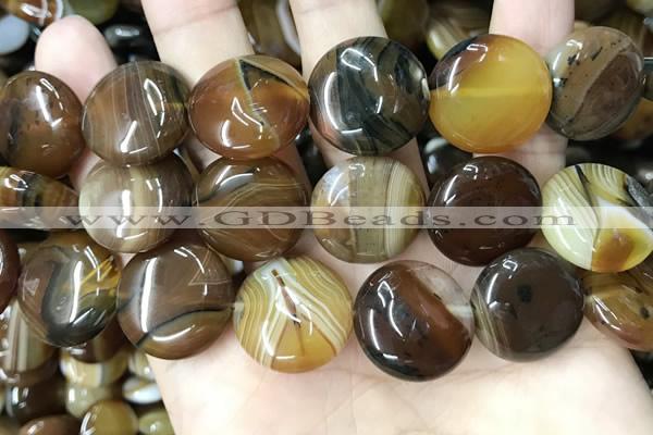 CAA4207 15.5 inches 20mm flat round line agate beads wholesale