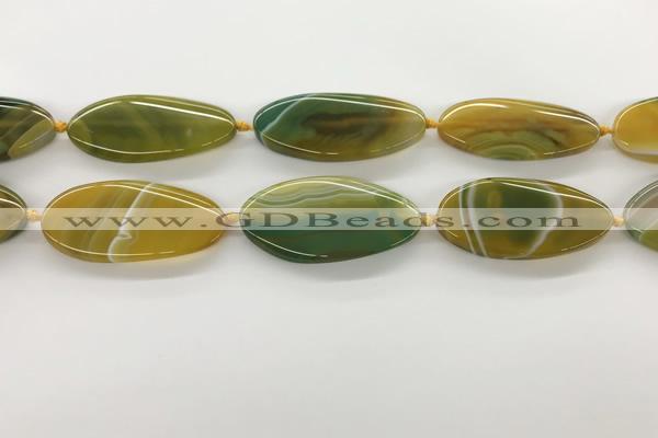 CAA4313 15.5 inches 25*50mm twisted oval line agate beads