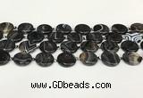 CAA4396 15.5 inches 20mm flat round black banded agate beads