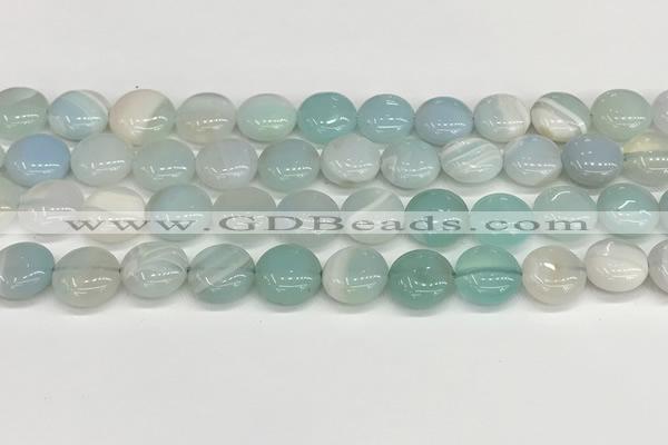 CAA4592 15.5 inches 12mm flat round banded agate beads wholesale