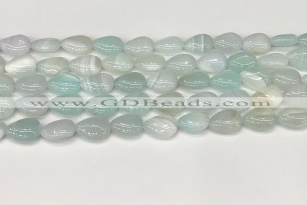 CAA4690 15.5 inches 10*14mm flat teardrop banded agate beads wholesale